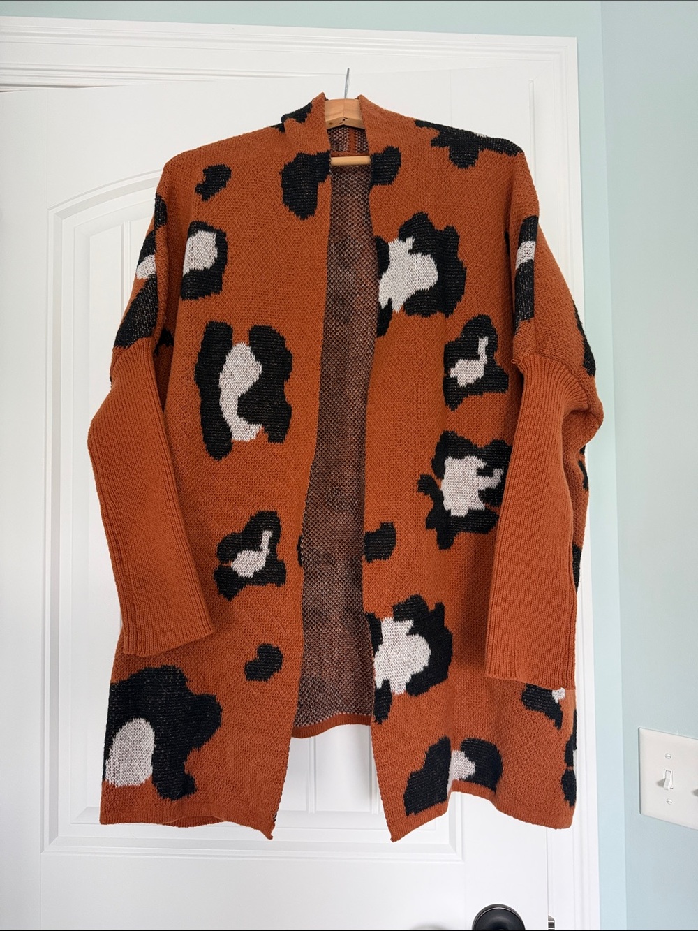 Rust Leopard Print Open Cardigan Sweater